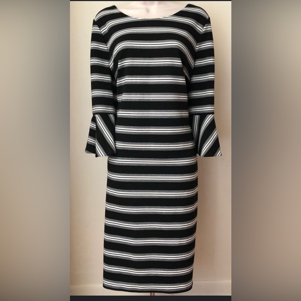 nice striped ck dress. size 6, black and white, very elegant